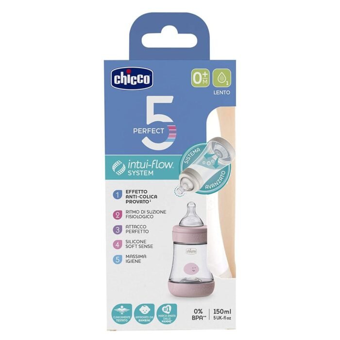 Пляшка пластикова *PERFECT 5*  150мл.соска силіконова  від 0 місяців повільний потік (дівчинка) - Зображення 1