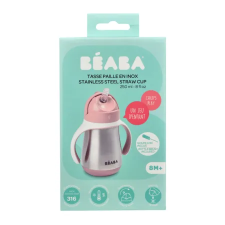 Металевий поїльник з трубочкою Beaba 250 мл рожевий