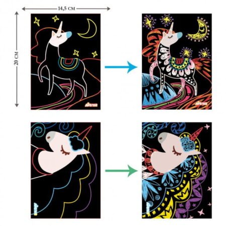Набір для творчості, скретч-арт *Чарівні єдинороги*, 4 розмальовки - Зображення 3