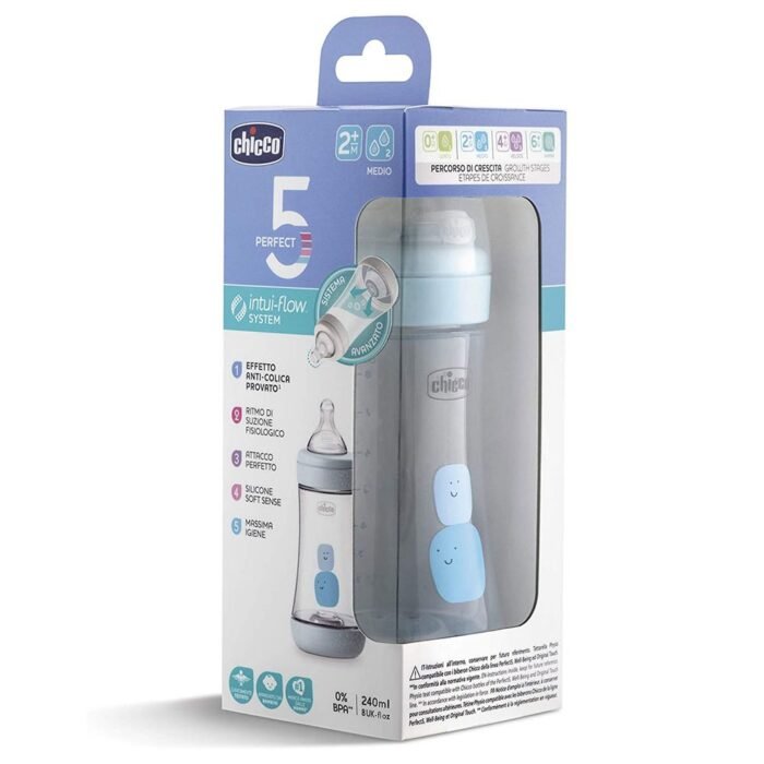 Пляшка пластикова *PERFECT 5*  240мл.соска силіконова  від 2 місяців середній потік (хлопчик) - Зображення 1