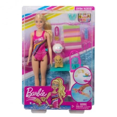 Barbie Zestaw Lalka plywaczka z pieskiem