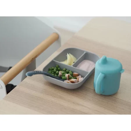Набір силіконового посуду Beaba (3 предмета) - блакитний/сірий - Зображення 3