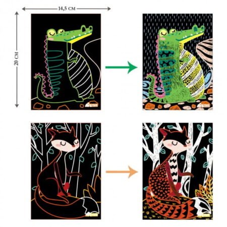 Набір для творчості, скретч-арт *Чарівні тварини*, 4 розмальовки - Зображення 2