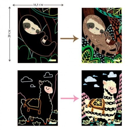 Набір для творчості, скретч-арт *Чарівні тварини*, 4 розмальовки - Зображення 3