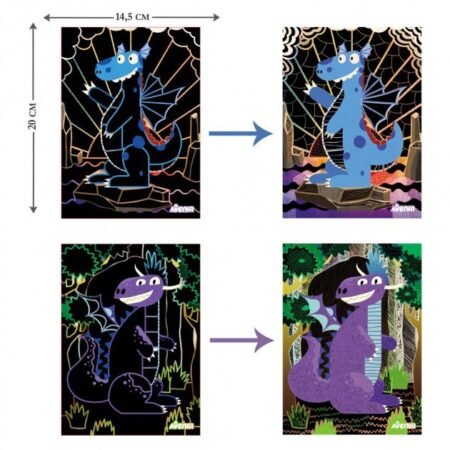 Набір для творчості, скретч-арт *Чарівні дракони*, 4 розмальовки - Зображення 3