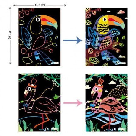 Набір для творчості, скретч-арт *Чарівні птахи*, 4 розмальовки - Зображення 2
