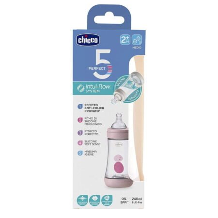 Пляшка пластикова *PERFECT 5*  240мл.соска силіконова  від 2 місяців середній потік (дівчинка)
