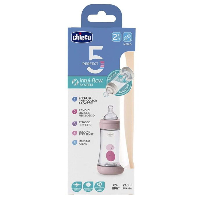 Пляшка пластикова *PERFECT 5*  240мл.соска силіконова  від 2 місяців середній потік (дівчинка) - Зображення 1