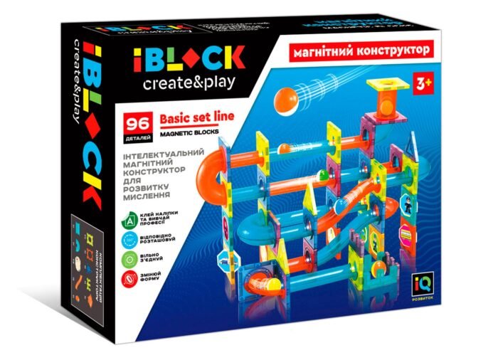 Конструктор магнитный  IBLOCK  PL-921-252 (12шт) 96дет., наклейки для изучения профессий в комплекте, в кор. 36*8,5*28см - Зображення 1