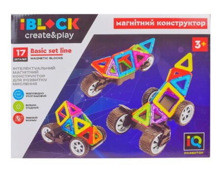 Конструктор магнитный  IBLOCK  PL-921-260 (24шт/2) 17дет., инструкция на укр яз, в кор. 30*22*7,8см