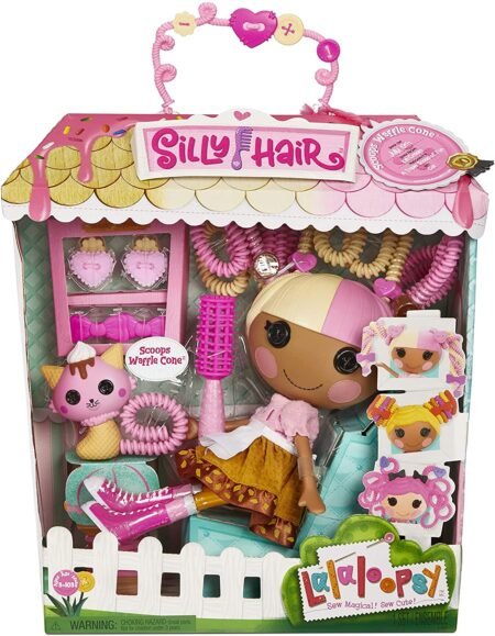Lalaloopsy Silly Hair Doll - Scoops Waffle Cone with Pet Cat, 13* ice Cream Theme Hair Styling Doll with Multicolor Hair & 11 Accessories in Reusable Salon Package playset, for Ages 3-103 (576938EUC)