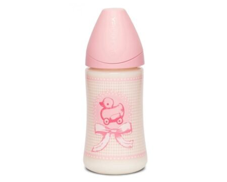 Пляшечка, 270 мл, анатомічна соска середній потік, *Історії малюків*/рожеве каченя (8426420048149)