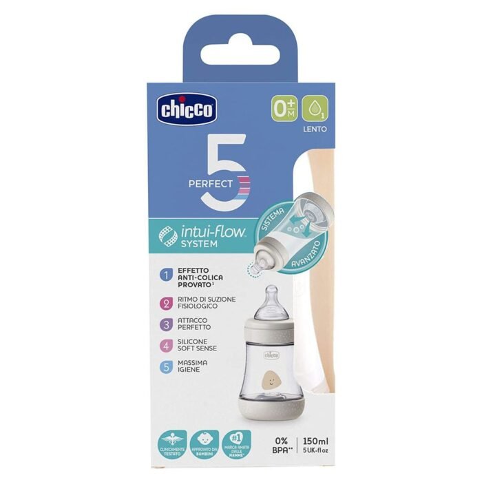 Пляшка пластикова *PERFECT 5*  150мл.соска силіконова  від 0 місяців повільний потік (нейтральна) - Зображення 1