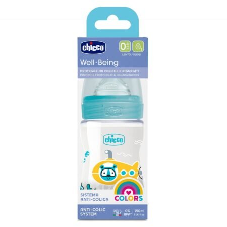 Пляшка пластикова Well-Being 150мл соска силіконова від 0 місяців повільний потік (хлопчик)