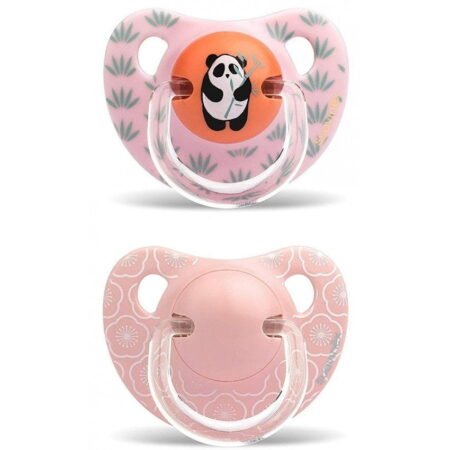 Пустушки анатомічні (набір: 2 шт), 6-18 місяців, *Історії панди*/рожева панда, квіти (8426420042789)