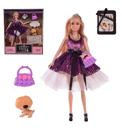 qj081c-500x539 Кукла Emily QJ081C (48шт/2) с питомцем и сумочкой, в кор.33*28*6см - Зображення 1