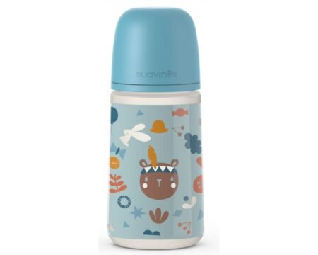 Пляшечка, 270 мл, фізіологічна соска середній потік, *Лісові історії*/блакитна (8426420072380)