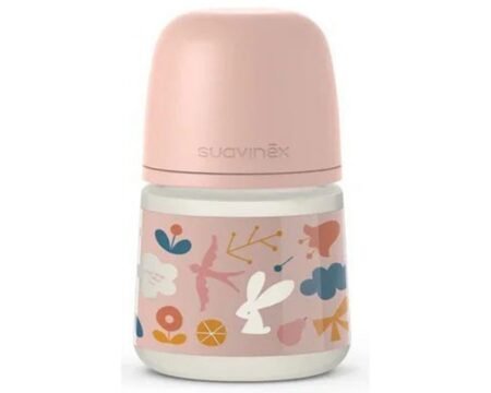 Пляшечка, 150 мл, фізіологічна соска повільний потік, *Лісові історії*/рожева (8426420072373)