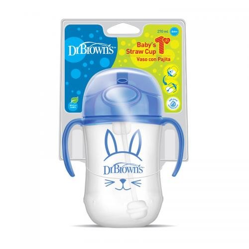 tc91012-intl_new_pkg_f_babys_first_straw_cup_270ml_blue_bunny-500x500 Поїльник із силіконовою трубочкой та тягарцем (грузиком), 6+міс, колір блакитний, 270 мл - Зображення 1