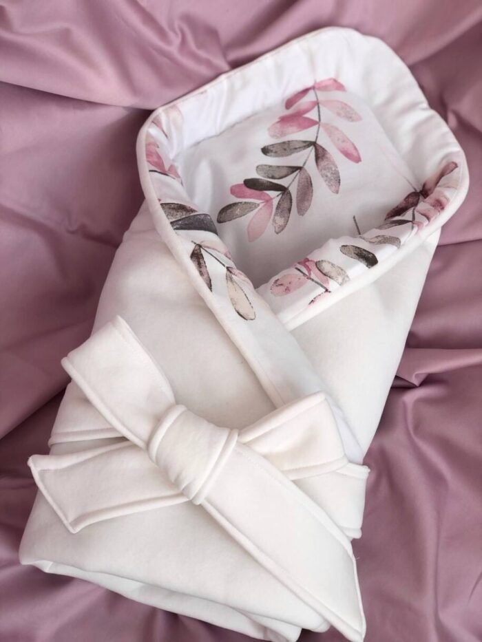 Конверт для новонароджених Екрю і рожеві листочки - Зображення 1