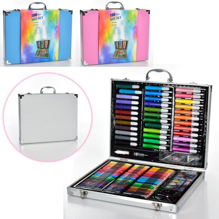 Набір для творчості MK 2455-3 олівці, акв.фарби, фломастери, 150 пред., 3 кольори,валіза,36,5-29-5см - Зображення 1
