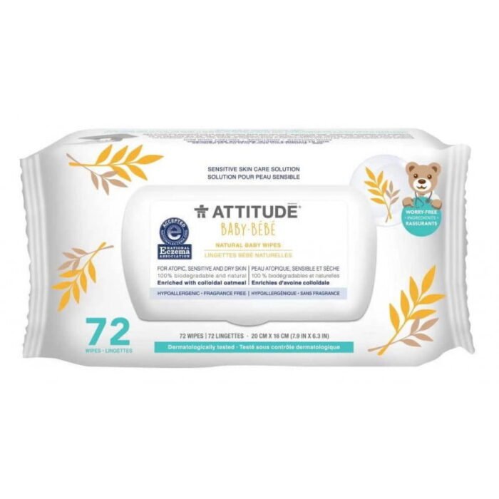 Серветки вологі для дітей з чутливою шкірою 72 шт , Attitude - Зображення 1