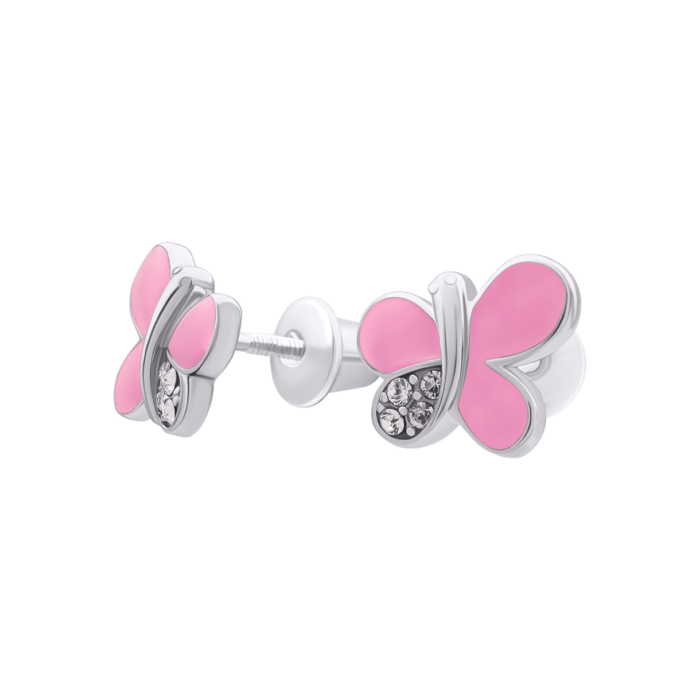 Сережки Метелик блискучий Рожевий - Зображення 2