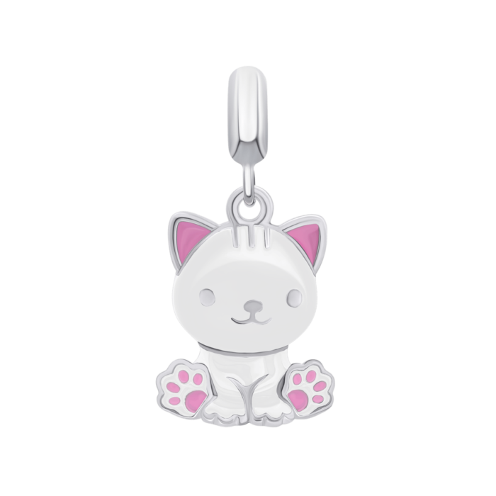 Кулон Котик з лапкою Білий - Зображення 1