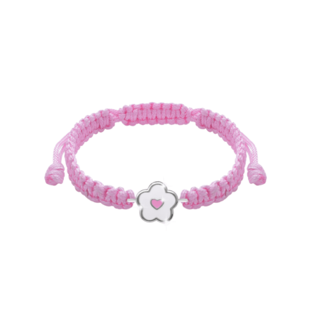 Браслет плетений Квіточка з сердечком Біло-Рожевий