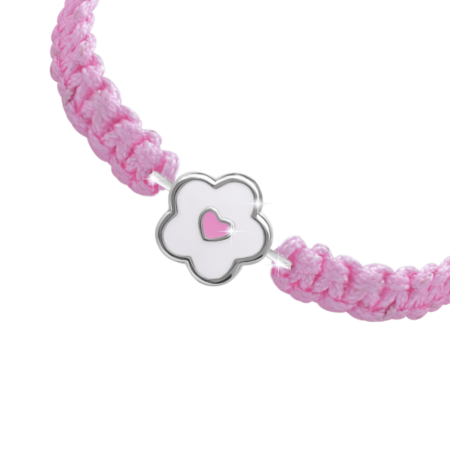 Браслет плетений Квіточка з сердечком Біло-Рожевий - Зображення 2