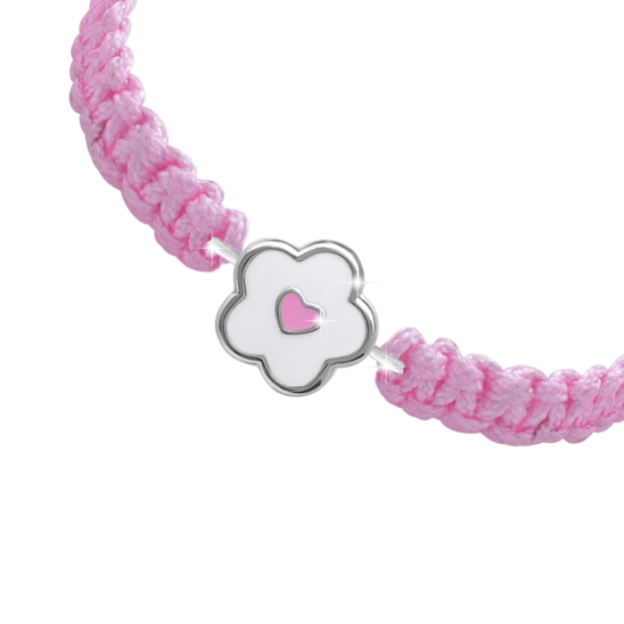Браслет плетений Квіточка з сердечком Біло-Рожевий - Зображення 2