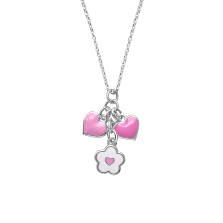 Кольє Квіточка з сердечком Біло-Рожевий