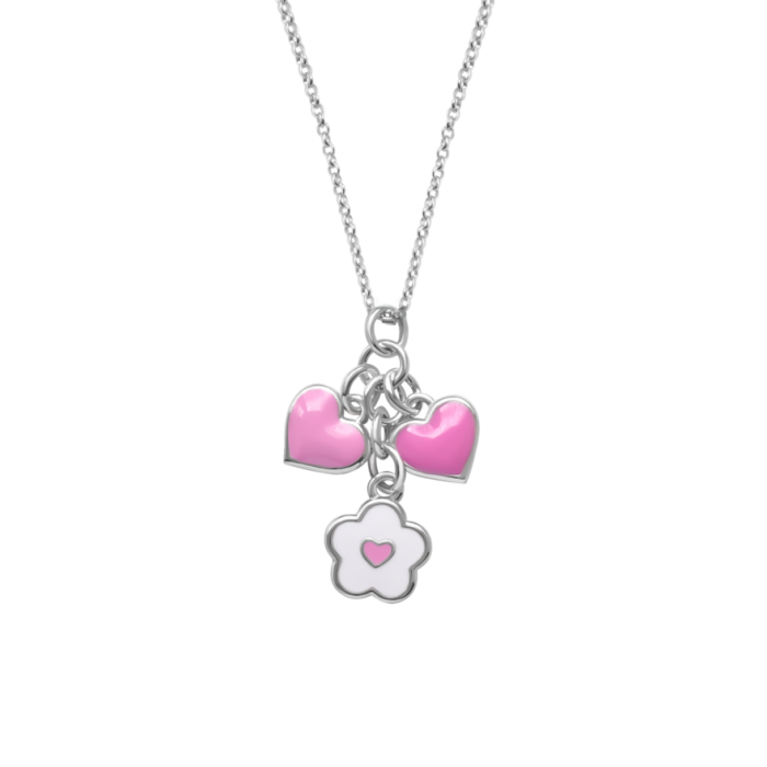 719560800624_1.1800x1800w Кольє Квіточка з сердечком Біло-Рожевий - Зображення 1