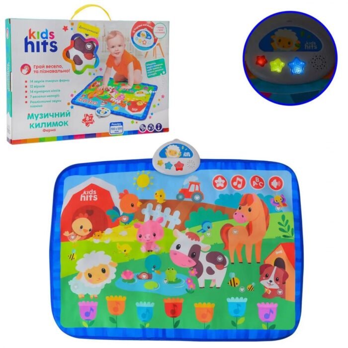 Килимок муз. Kids Hit  арт. KH04-002 (24шт) Ферма, батар. у комплекті, звуки та назви тварин, вірші, мелодіі, р-р килимка 70*50см, короб. 38*26*4см - Зображення 1