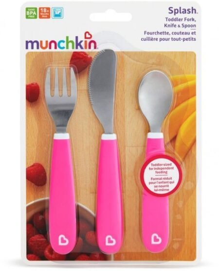 Набір серії *Splash*: ложка + виделка + ніж з  нержавіючої сталі, рожевий