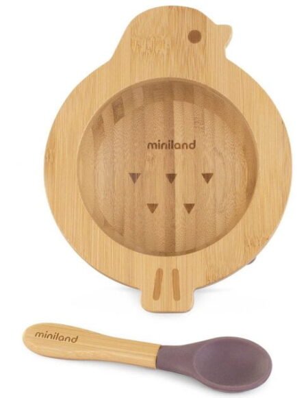 Детская бамбуковая тарелка на присоске с ложкой WOODEN BOWL Chic
