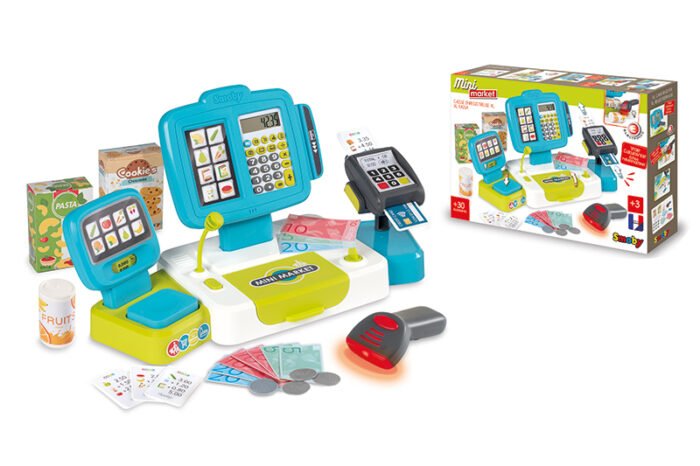 Електронна каса зі сканером, терміналом та вагами, блакитна, 3+ - Зображення 1