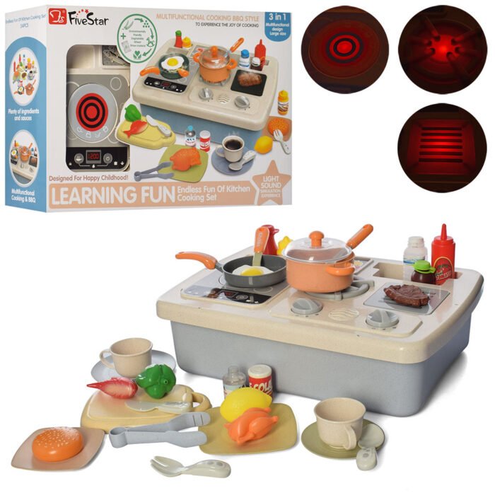 Кухня 35386 плита, посуд, продукти, муз., світло, бат., кор., 14,5-32,5-13,5см. - Зображення 1