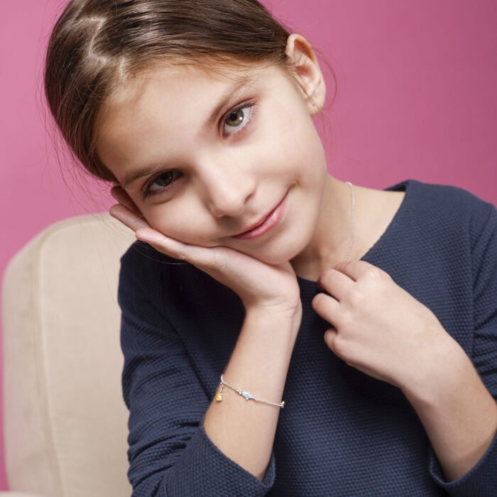 Браслет на ланцюжку Мишеня з сиром Блакитний - Зображення 3