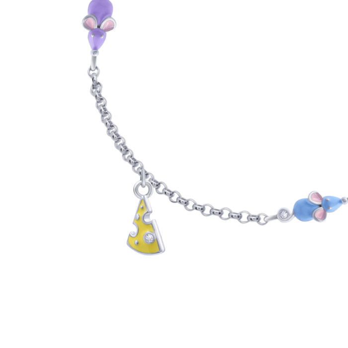 Браслет на ланцюжку Мишеня з сиром Блакитний - Зображення 2