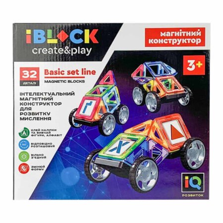 Конструктор магнітний IBLOCK PL-920-02(24шт)32дет,