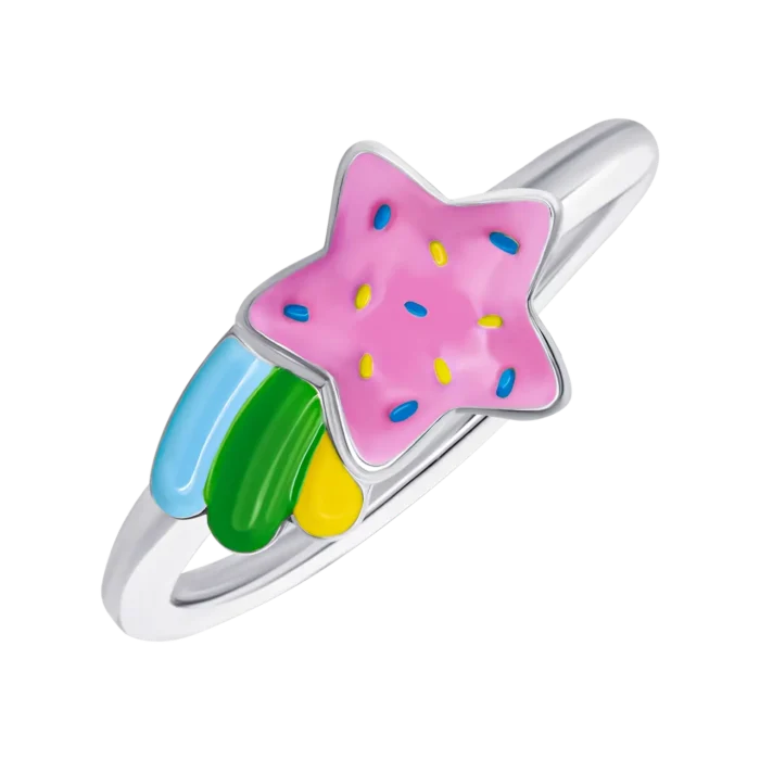 Каблучка Комета рожева з різнокольоровою емаллю - Зображення 1