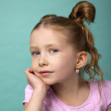 Сережки з підвісами 12х12 Метелик з кристалами Жовто-Рожевий - Зображення 2