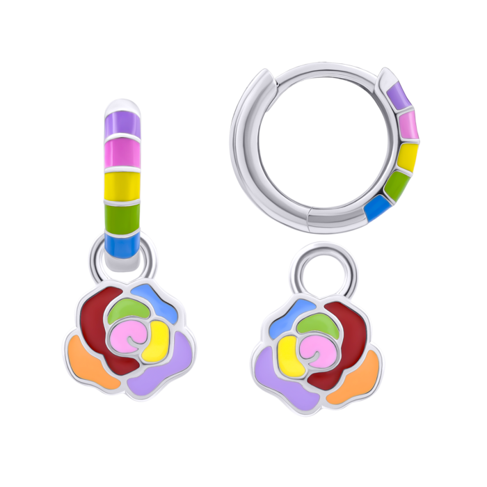 819573150608_1.1800x1800w Сережки з підвісами Троянда кольорова 12х12 веселка - Зображення 1