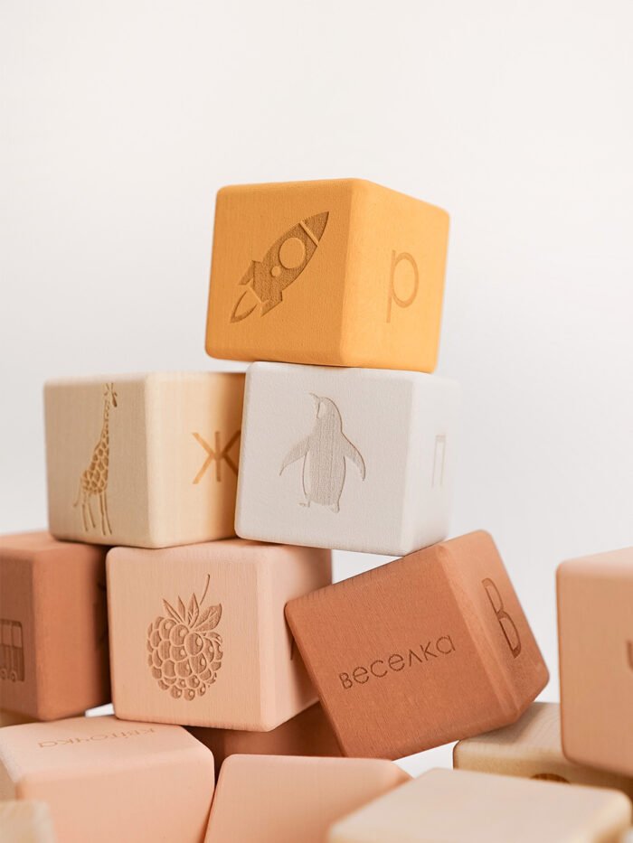 КУБИКИ УКРАЇНСЬКИЙ АЛФАВІТ / РОЖЕВО-ГІРЧИЧНИЙ - Зображення 3