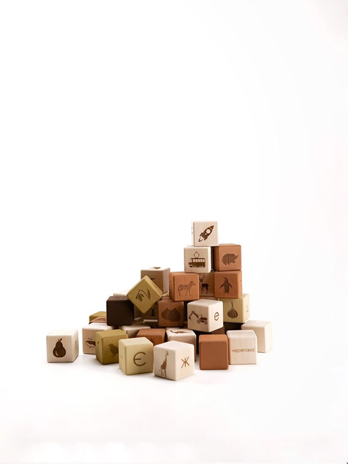 КУБИКИ УКРАЇНСЬКИЙ АЛФАВІТ / ОЛИВКОВИЙ - Зображення 2