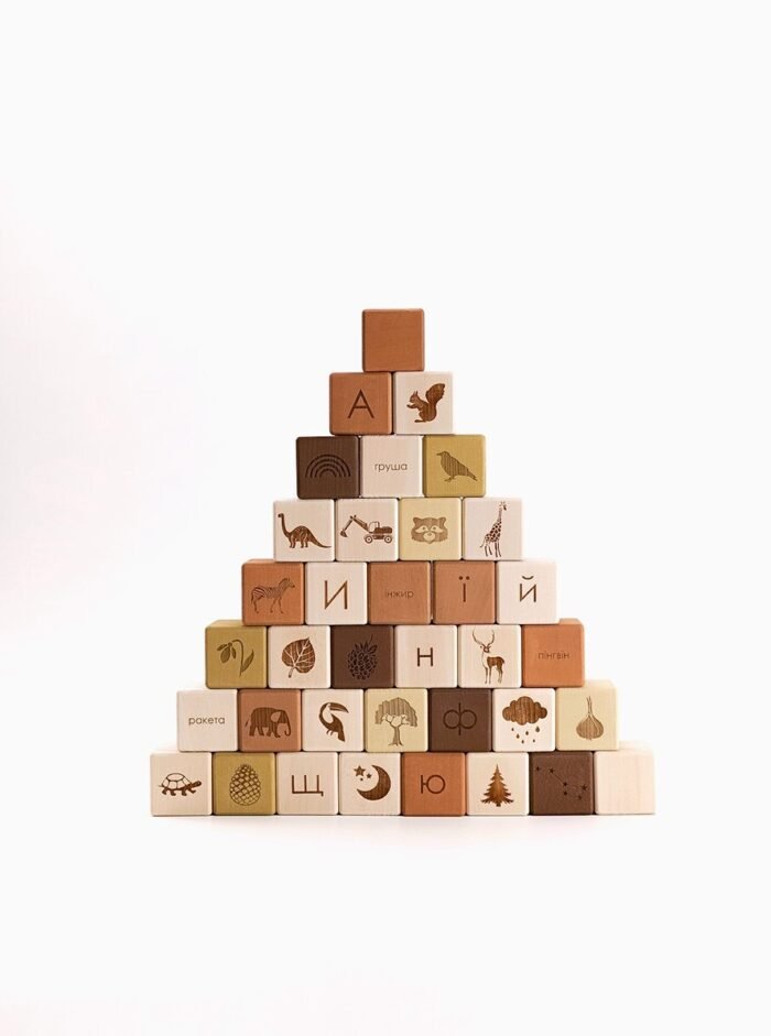 КУБИКИ УКРАЇНСЬКИЙ АЛФАВІТ / ОЛИВКОВИЙ - Зображення 1