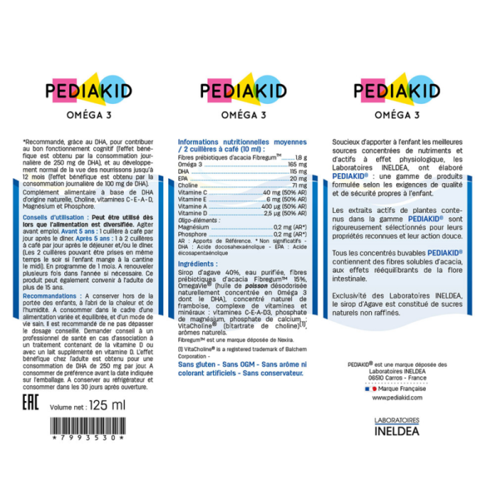 PEDIAKID Питний Омега 3 з холіном / OMEGA 3 125 мл -покращення розумової діяльності - Зображення 2