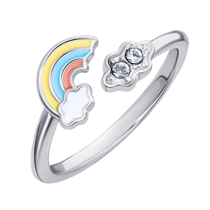 Каблучка Веселка з різнобарвною емаллю та фіанітами - Зображення 2