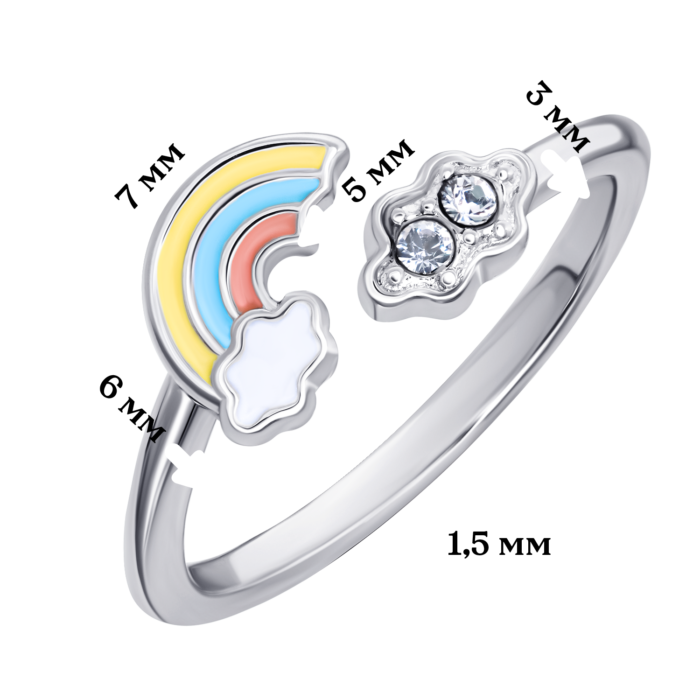 Каблучка Веселка з різнобарвною емаллю та фіанітами - Зображення 4
